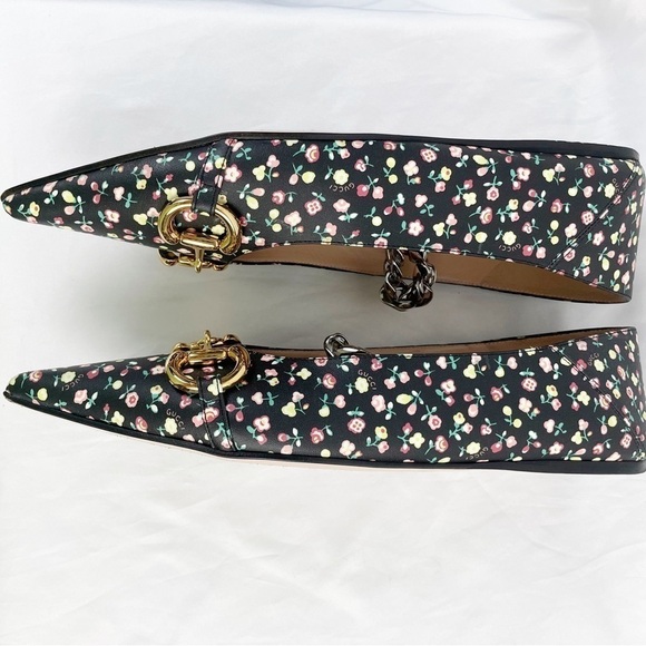 Gucci x Liberty Floral Pointed Toe Horse Bit Chain Mary Jane Flats Black Size 40 - Picture 9 of 11